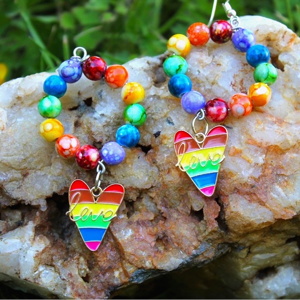 🏳️‍🌈🌈 Gay Pride hoop beaded charm dangle earringd